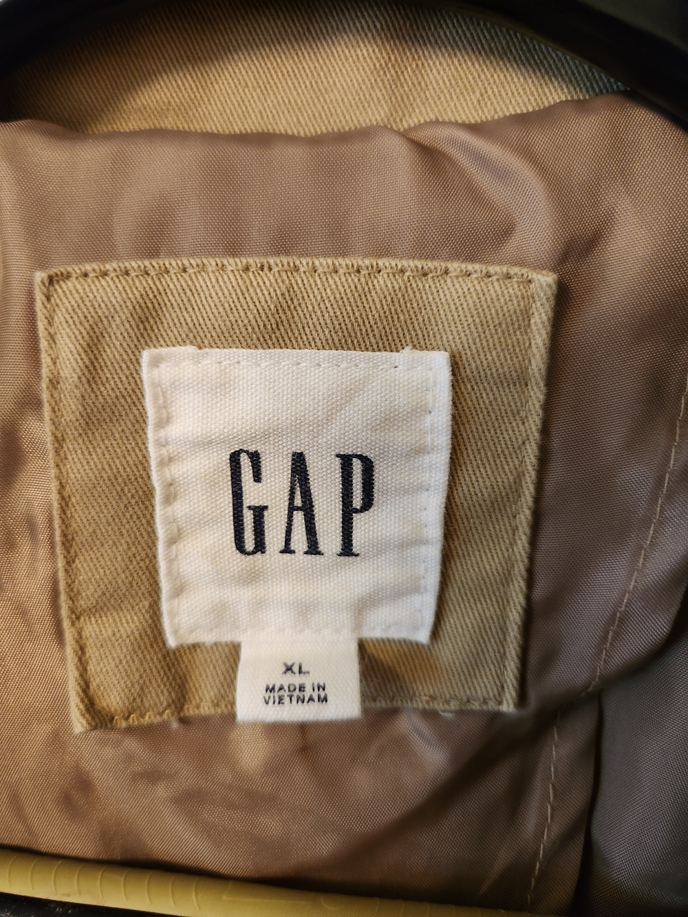 GAP Modern Trench Coat XL Cotton Khaki with Striped Sleeve Lining - Picture 4 of 7